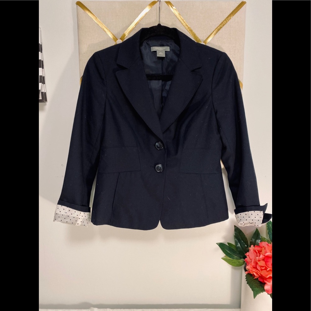 ANN TAYLOR Navy polka dot sleeve petite blazer